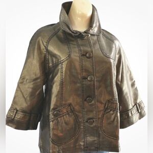 Y2K Sonoma Bronzey Metallic Distressed Faux Leather  Aline Jacket XL